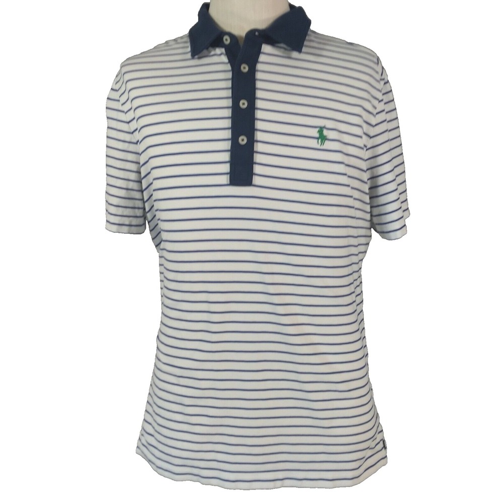 Polo Golf Ralph Lauren polo shirt men's large white striped flex stretch preppy